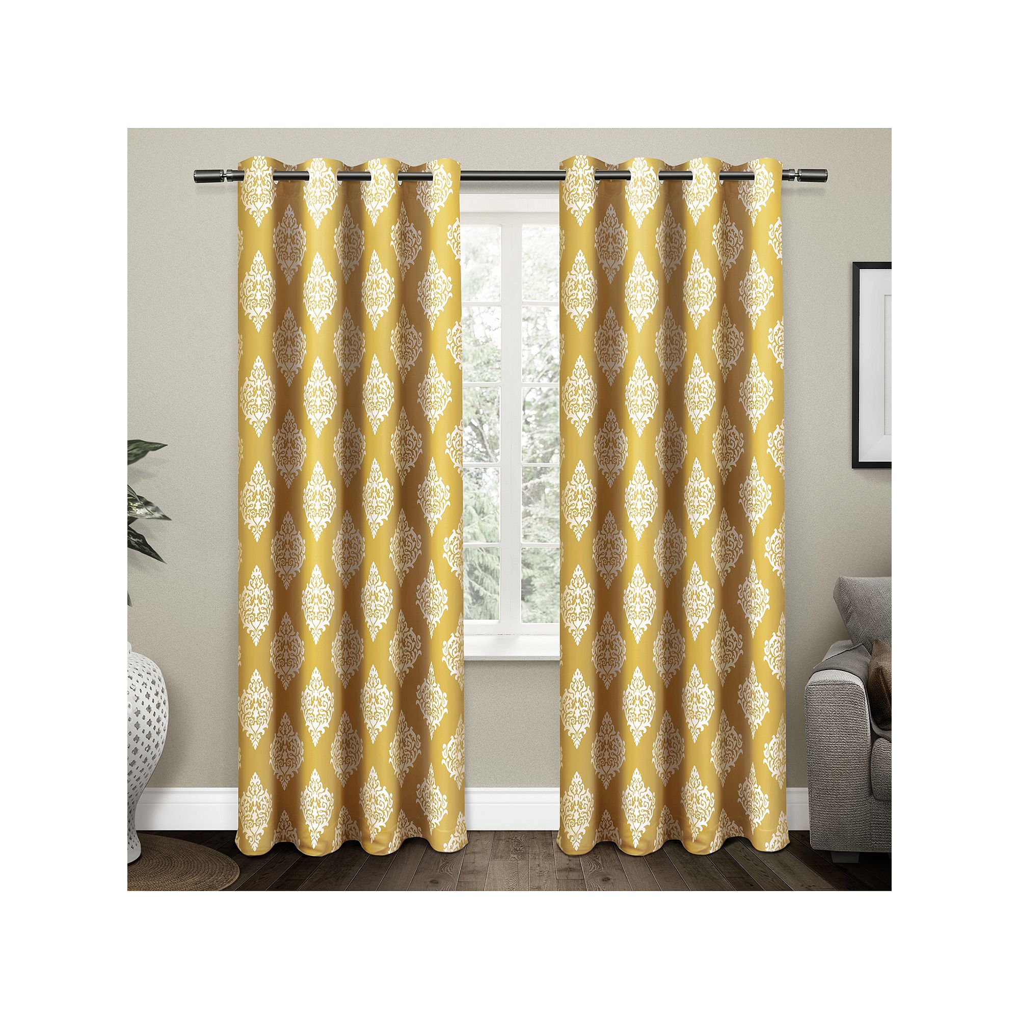 Exclusive Home 2-pack Medallion Blackout Window Curtains, Sundress Yellow