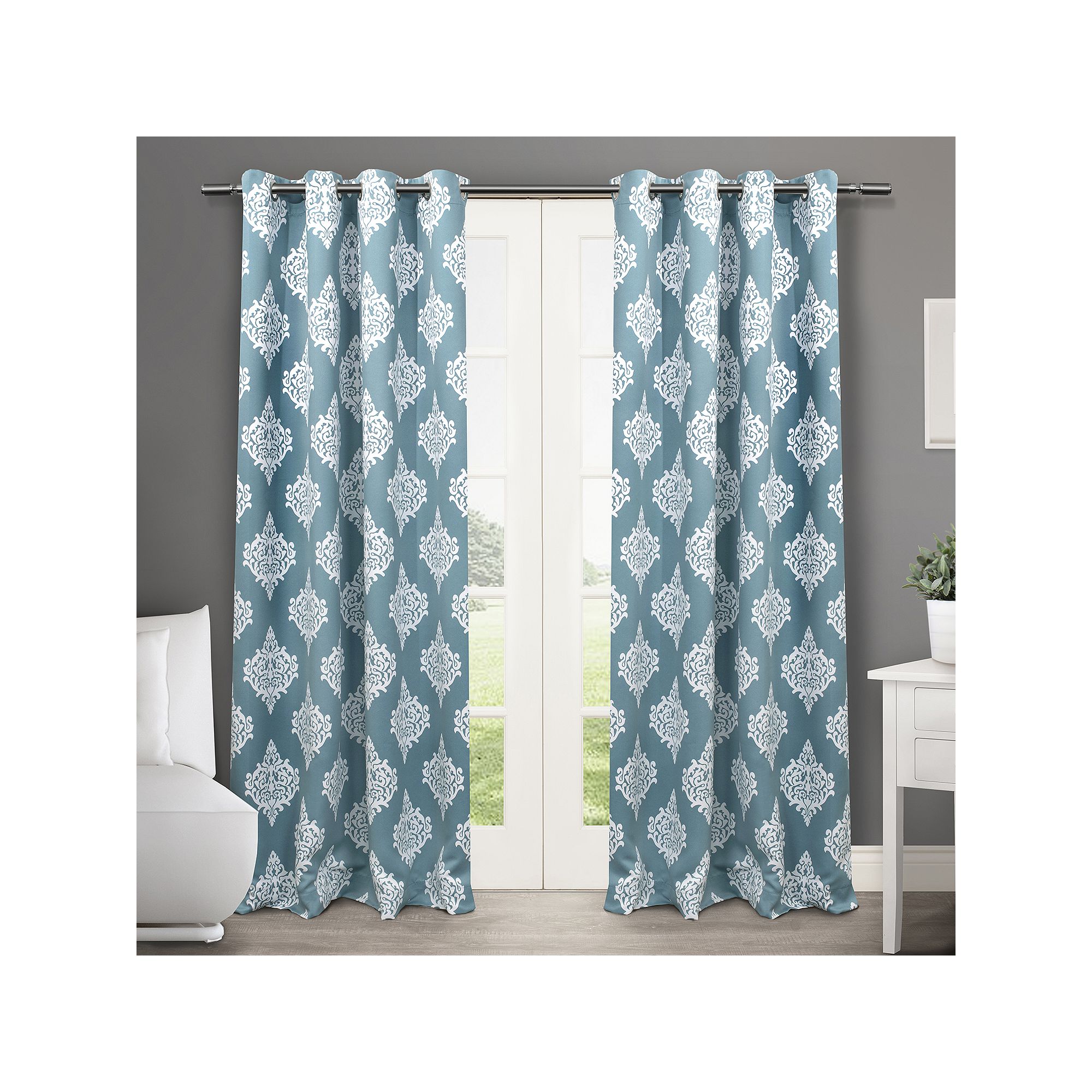 Exclusive Home 2-pack Medallion Blackout Window Curtains, Blue