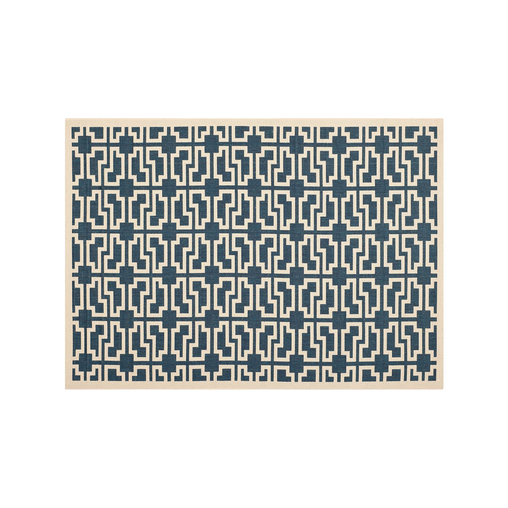 Safavieh Courtyard Lockbox Geometric Indoor Outdoor Rug, Navy Beige