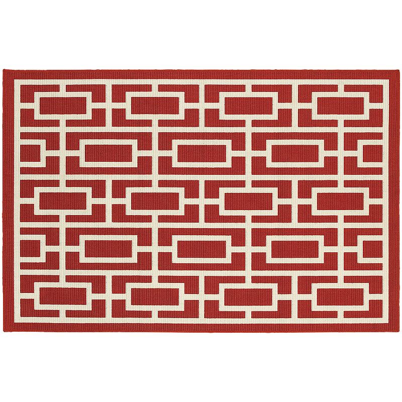 StyleHaven Maritime Blocks & Lines Indoor Outdoor Rug, Red, 8Ft Rnd