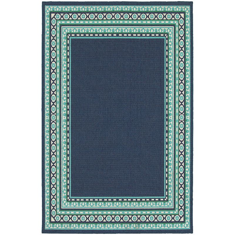 StyleHaven Maritime Bordered Traditional Indoor Outdoor Rug, Blue, 5X7.5 Ft