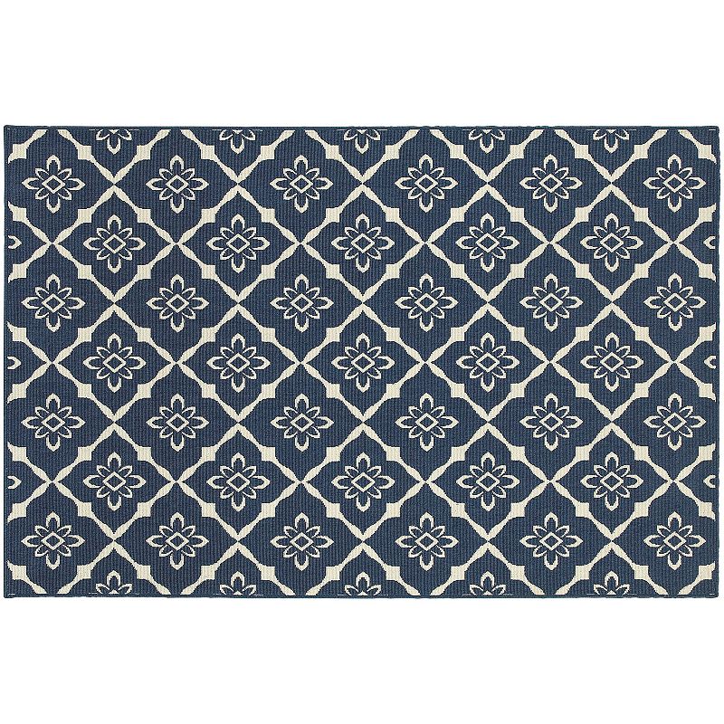 StyleHaven Maritime Floral Lattice Indoor Outdoor Rug, Blue, 8.5X13 Ft