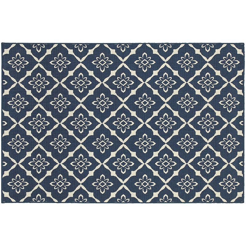 StyleHaven Maritime Floral Lattice Indoor Outdoor Rug, Blue, 8Ft Rnd