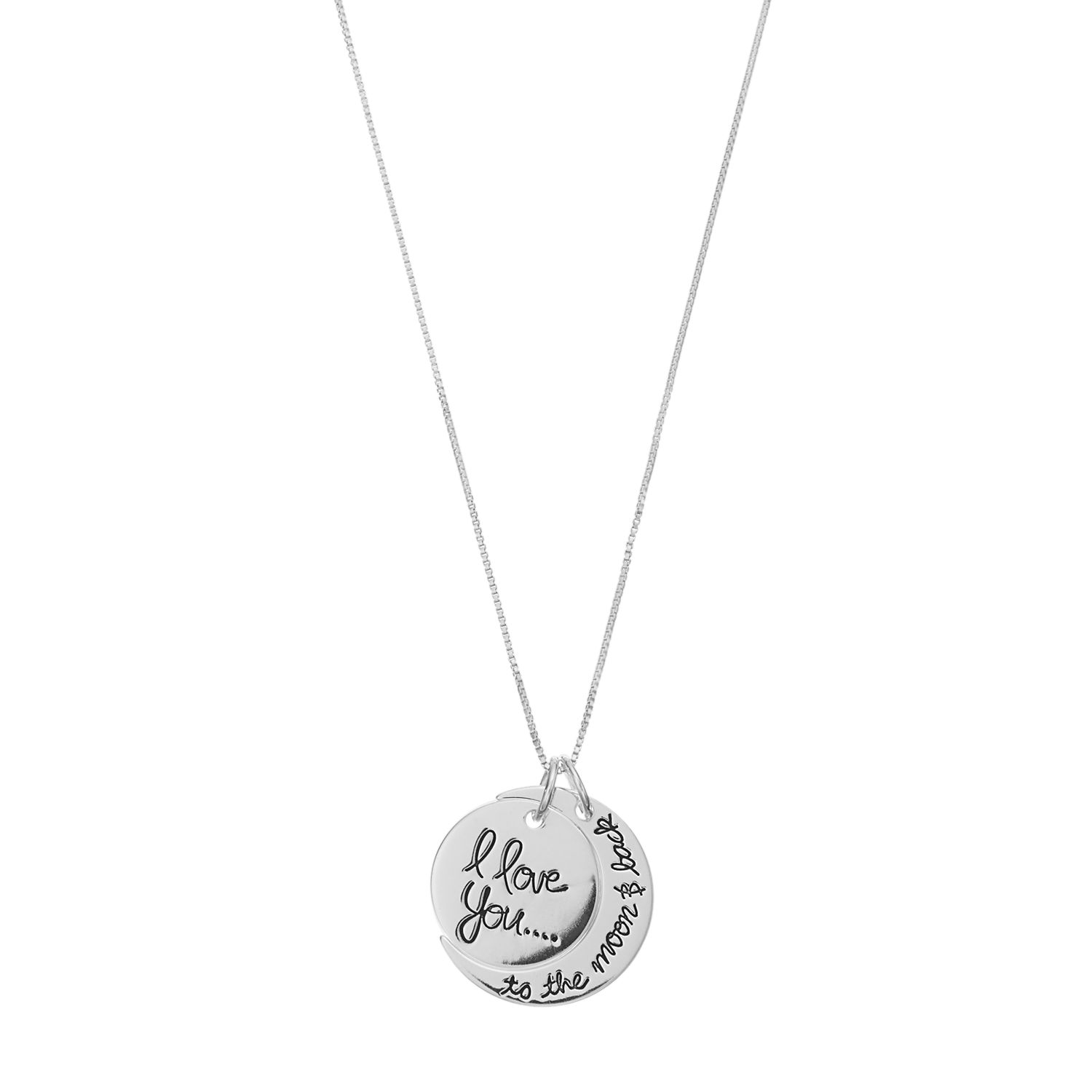Timeless Sterling Silver I Love You To The Moon Back Pendant Necklace