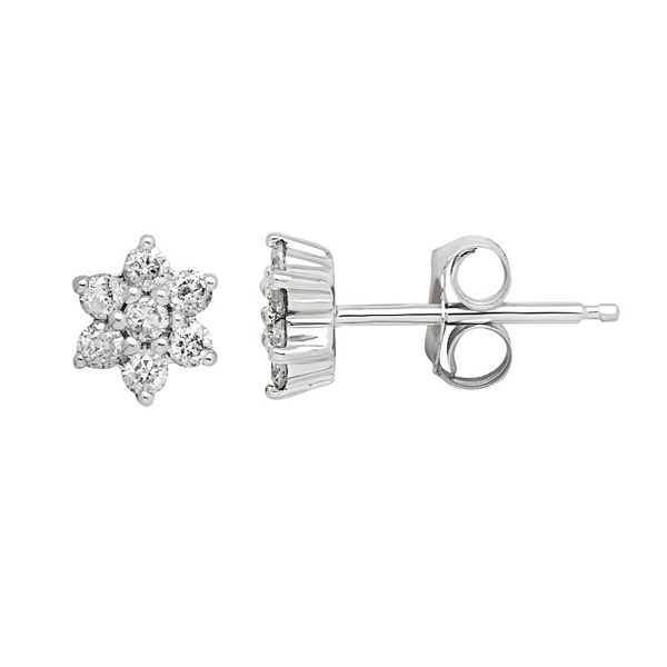 10k White Gold 1 5 Carat T W Diamond Flower Stud Earrings