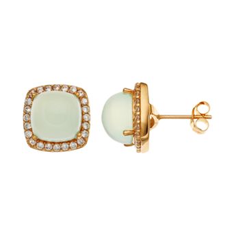 Sophie Miller 14k Gold Over Silver Chalcedony & Cubic Zirconia Halo Stud Earrings