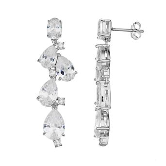 Sophie Miller Sterling Silver Cubic Zirconia Linear Drop Earrings