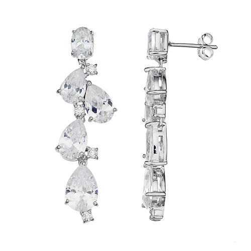 Sophie Miller Sterling Silver Cubic Zirconia Linear Drop Earrings