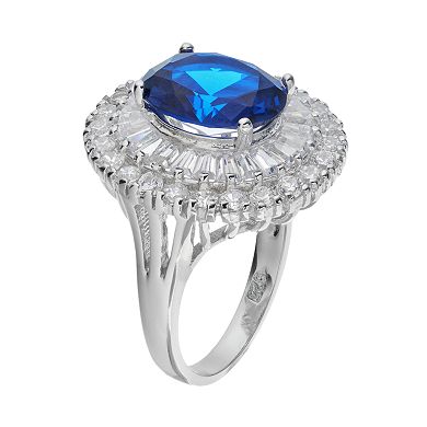 Sophie Miller Sterling Silver Lab-Created Blue Spinel & Cubic Zirconia Ballerina Ring