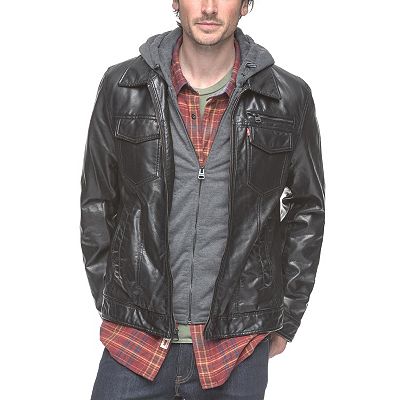 Men s Levi s Sherpa Lined Faux Leather Hooded Trucker Jacket