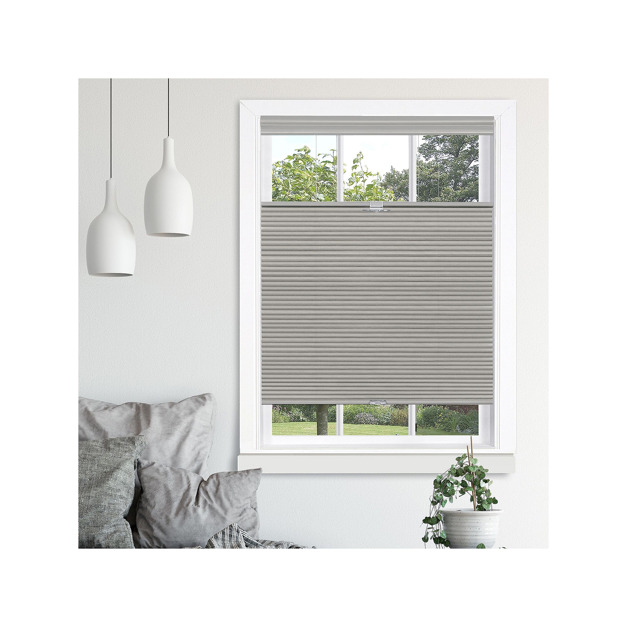 Achim Top-Down Bottom-Up Cordless Honeycomb Cellular Shade, Dove Gray