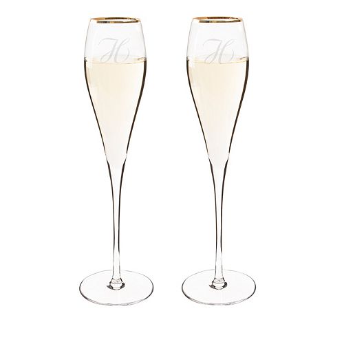 Cathy's Concepts 2pc. Monogram Gold Tone Champagne Flute Set