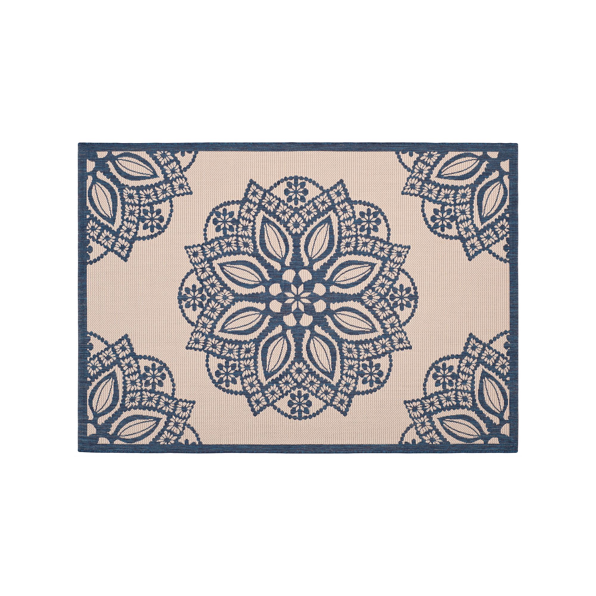Safavieh Courtyard Floral Medallion Indoor Outdoor Rug, Beige Navy