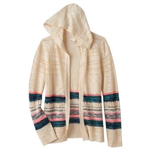 Girls Plus Size Mudd® Striped Open-Work Hooded Cardigan