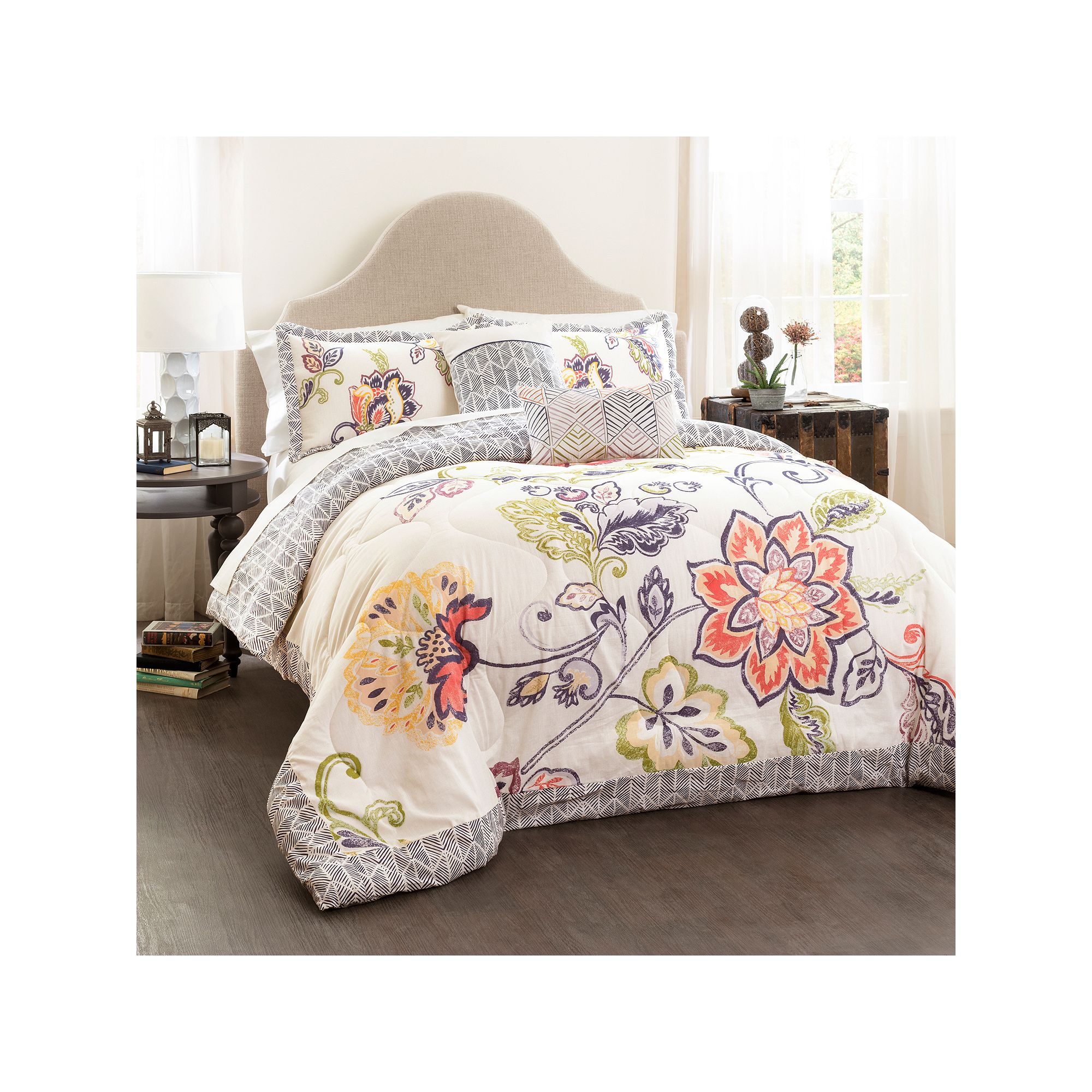 Lush Decor Aster 5-piece Quilted Bed Set, Pink Navy