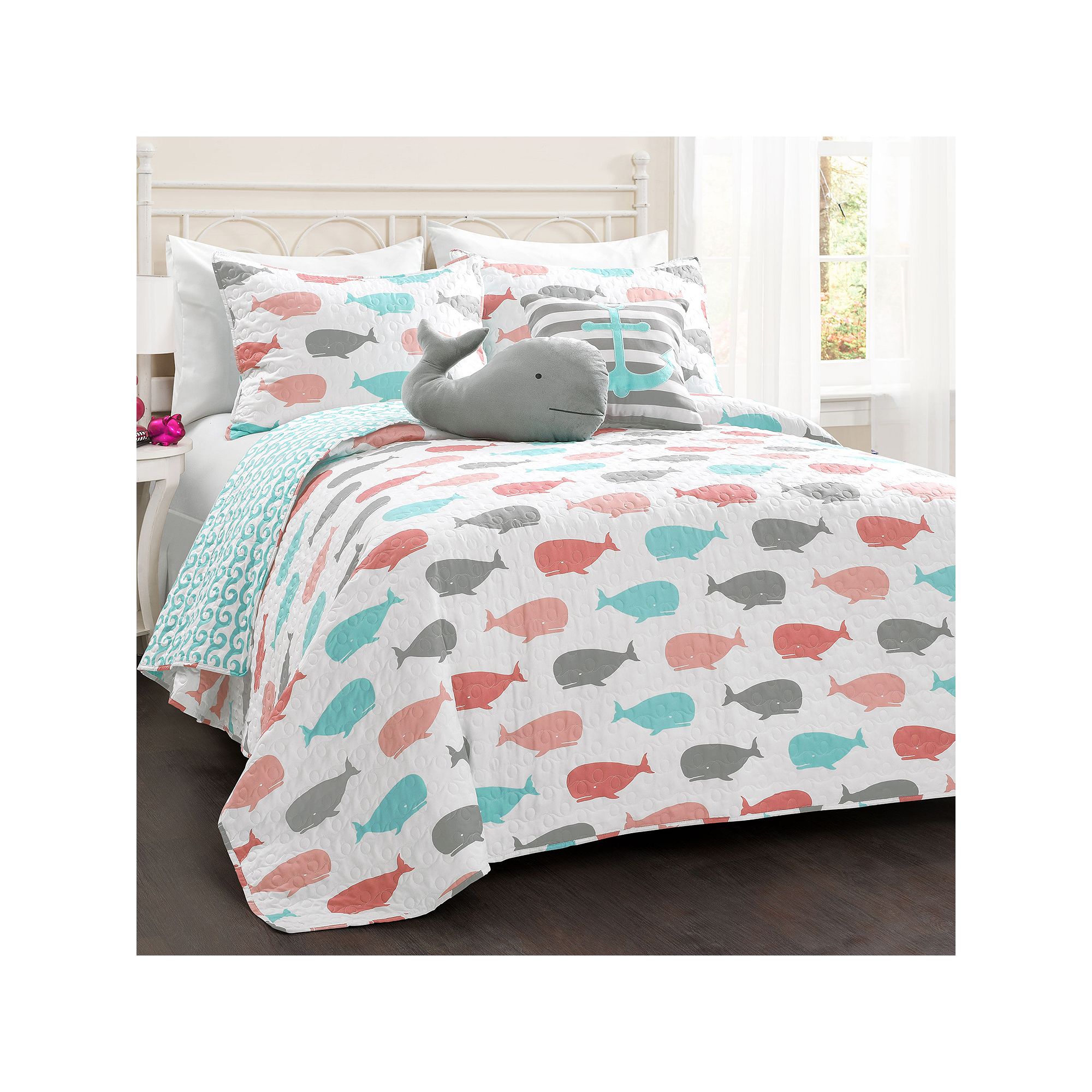 Lush Decor Whale Quilt Set, Pink