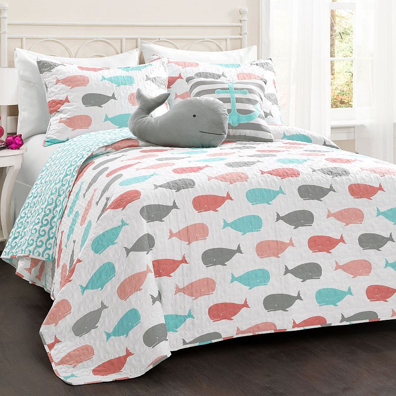 Lush Decor Whale Quilt Set, Pink, Full/Queen