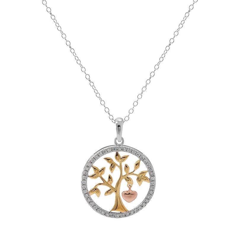 Hallmark Tri-Tone Sterling Silver Cubic Zirconia Tree of Life Pendant, Wom