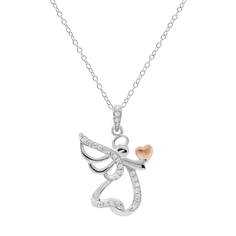 Hallmark Two Tone Sterling Silver Cubic Zirconia Angel Pendant, Womens, S