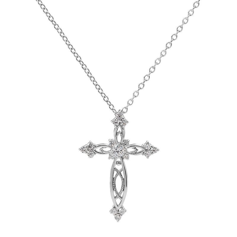 Hallmark Sterling Silver Cubic Zirconia Cross Pendant Necklace, Womens, S