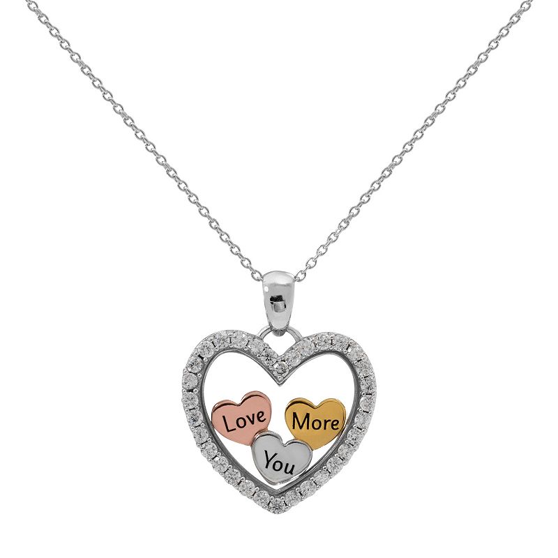 Hallmark Tri-Tone Sterling Silver Cubic Zirconia Love You More Heart P