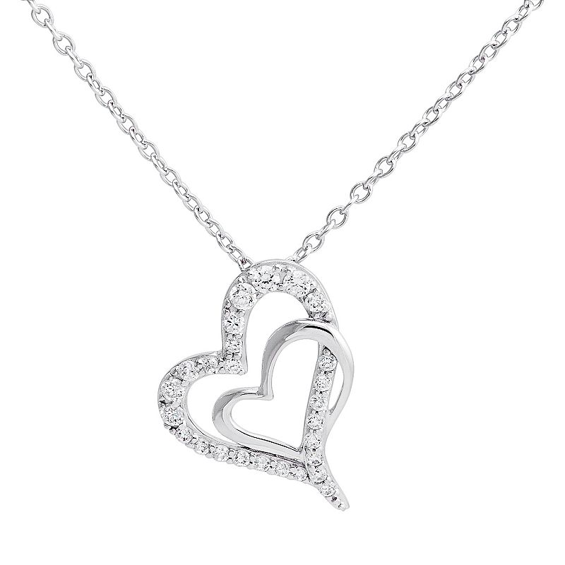 Hallmark Sterling Silver Cubic Zirconia Double Heart Pendant Necklace, Wom