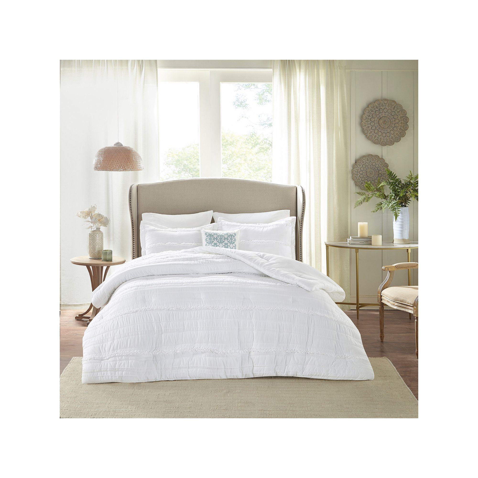 Madison Park Isabella 5-Piece Microfiber Ruffled Comforter Set with Throw P