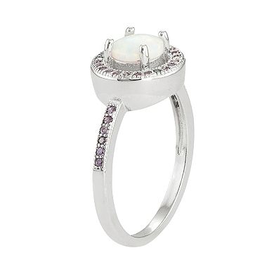 Sterling Silver Lab-Created Opal & Cubic Zirconia Halo Ring