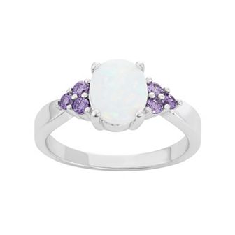 Sterling Silver Lab-Created Opal & Cubic Zirconia Ring