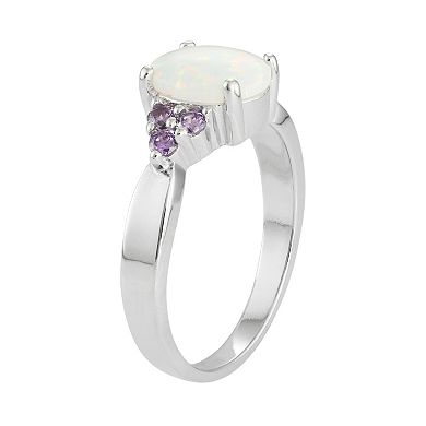 Sterling Silver Lab-Created Opal & Cubic Zirconia Ring