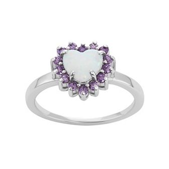 Sterling Silver Lab-Created Opal & Cubic Zirconia Heart Halo Ring
