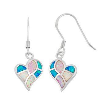 Nautica Rocks Sterling Silver Lab-Created Opal Heart Drop Earrings