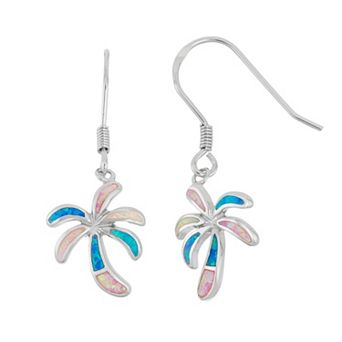 Nautica Rocks Sterling Silver Lab-Created Opal Palm Tree Drop Earrings