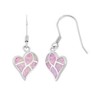 Sterling Silver Lab-Created Pink Opal Heart Drop Earrings