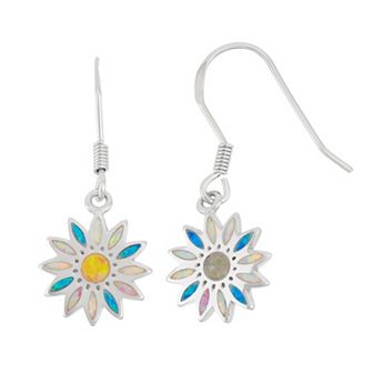 Nautica Rocks Sterling Silver Lab-Created Opal Daisy Drop Earrings