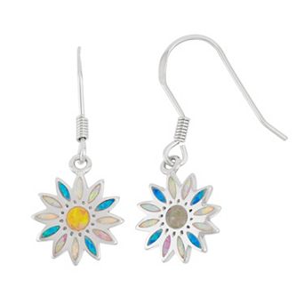 Nautica Rocks Sterling Silver Lab-Created Opal Daisy Drop Earrings