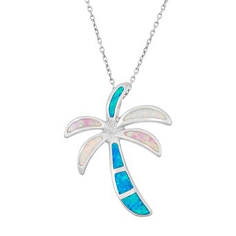 Nautica Rocks Sterling Silver Lab-Created Opal Palm Tree Pendant Necklace