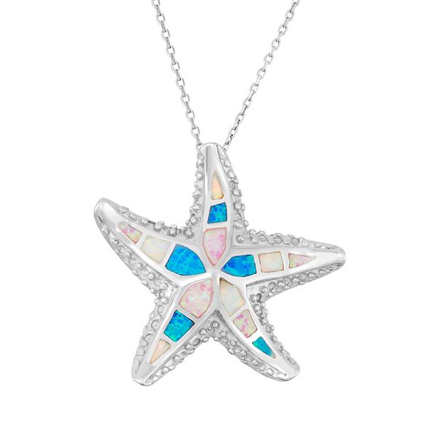 Sterling Silver Lab-Created Opal Starfish Pendant Necklace