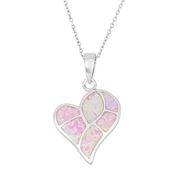 Sterling Silver Opal Cubic Zirconia Waterdrop Heart Pendant Necklace 18" Box K47 