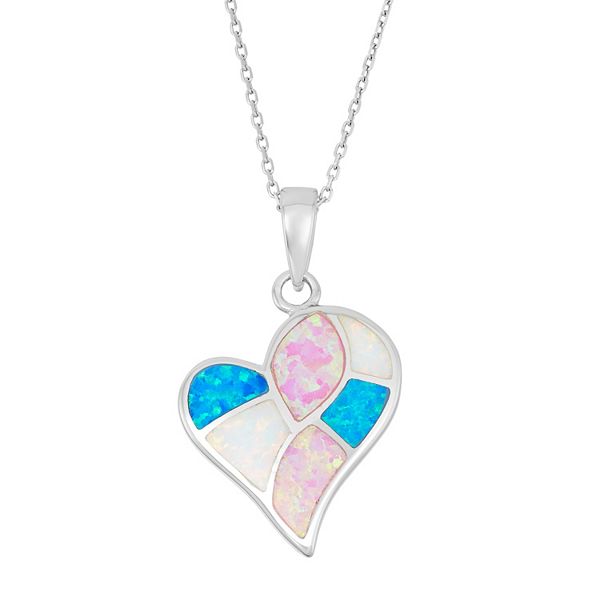 Sterling Silver Lab-Created Opal Heart Pendant Necklace