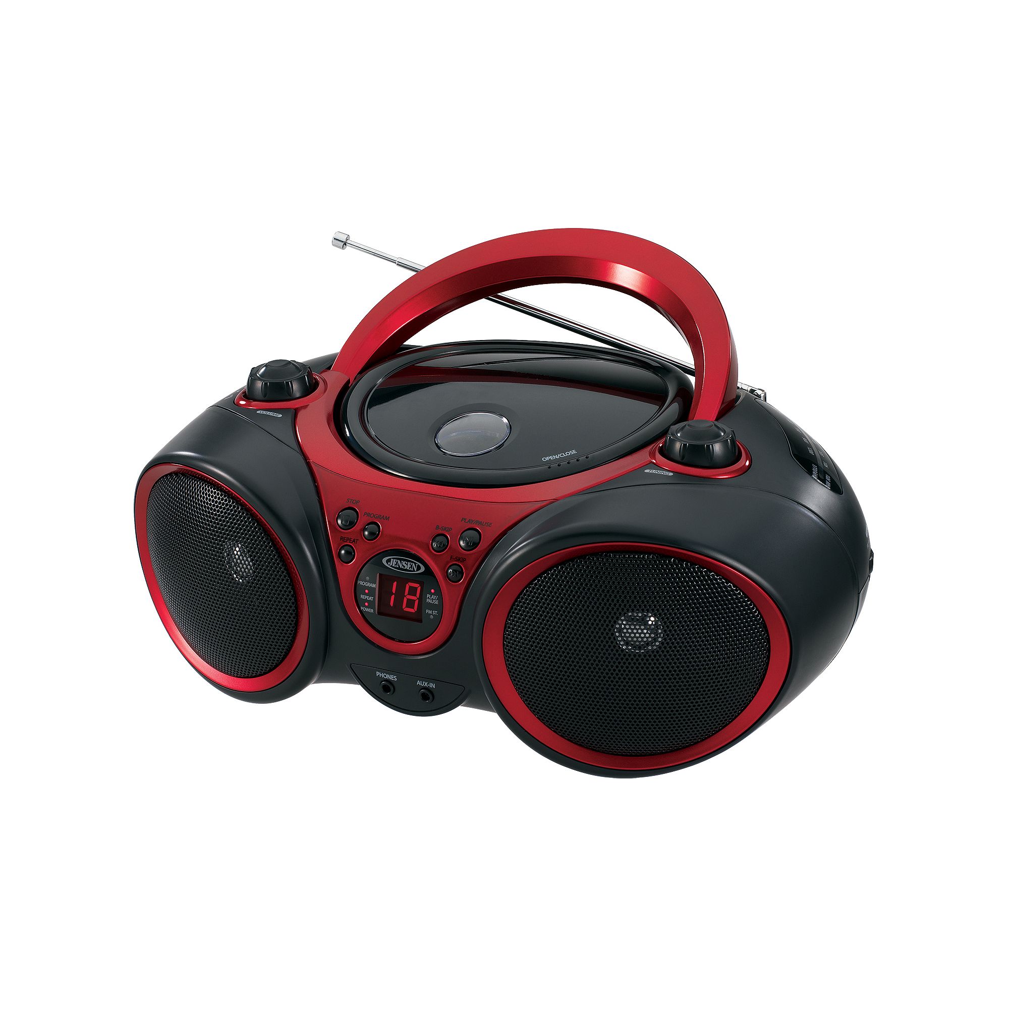 Jensen Portable Stereo CD Player with AM / FM Radio, Red Black