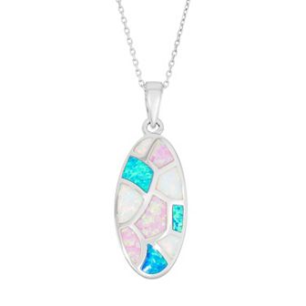 Nautica Rocks Sterling Silver Lab-Created Opal Oval Pendant Necklace