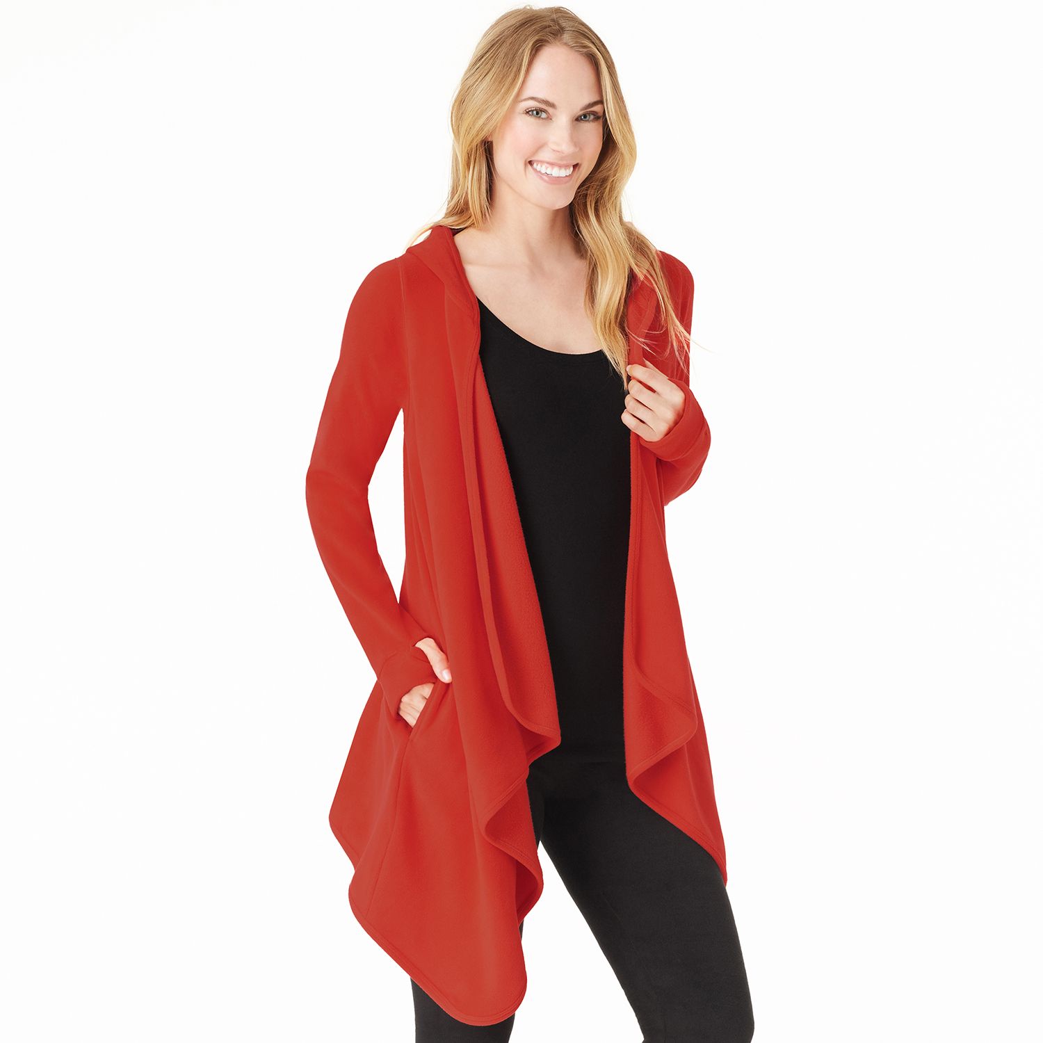 women's cuddl duds fleece hooded wrap cardigan