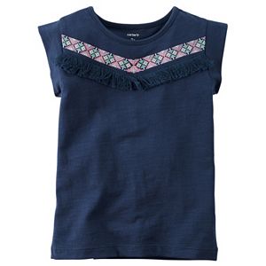 Girls 4-7 Carter's Embroidered Aztec Fringe Tee