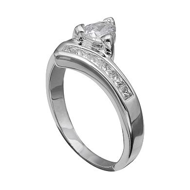 PRIMROSE Sterling Silver Cubic Zirconia Bypass Ring