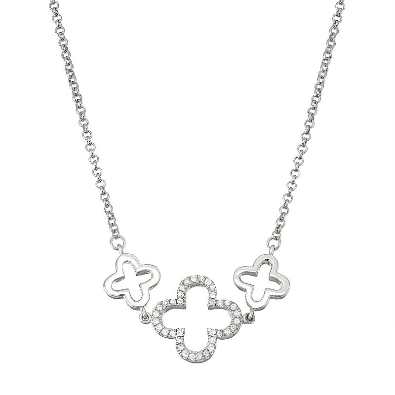 Sterling Silver Cubic Zirconia Clover Necklace, Womens, Size: 16, White