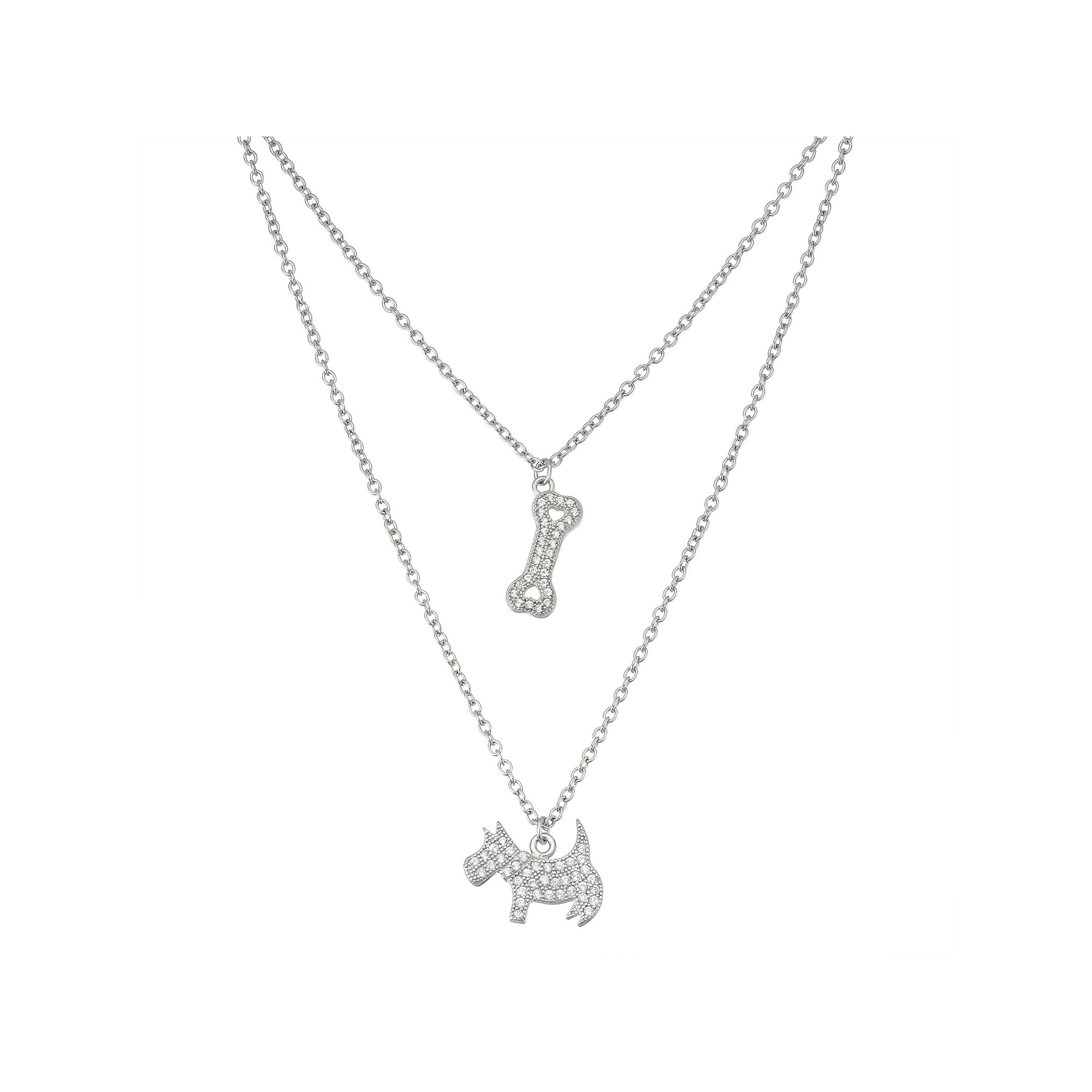 Sterling Silver Cubic Zirconia Dog & Bone Layered Necklace, Womens, Size: