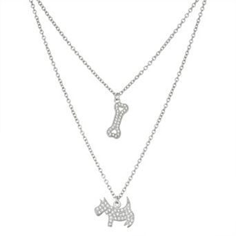 Sterling Silver Cubic Zirconia Dog & Bone Layered Necklace