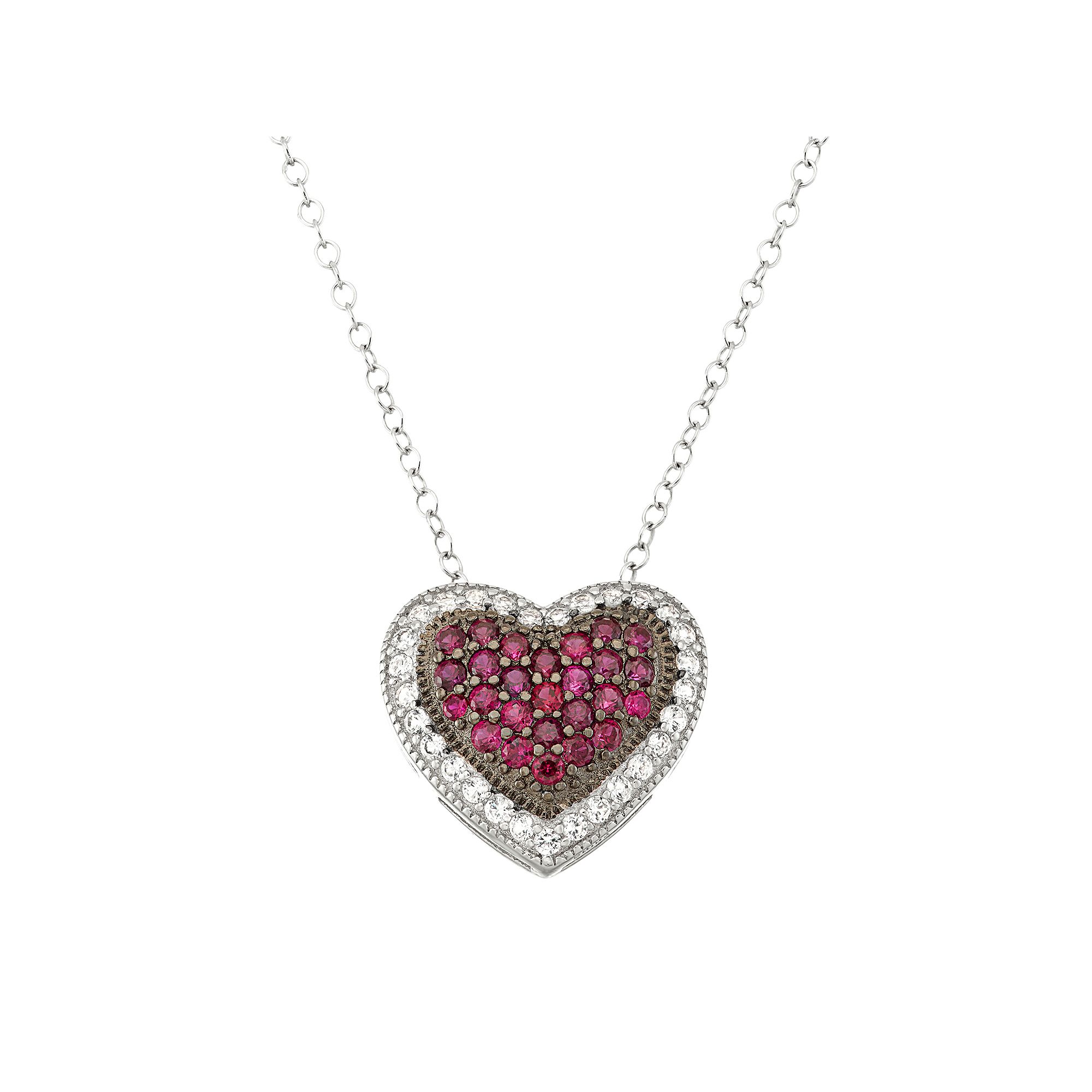 Two Tone Sterling Silver Lab-Created Ruby & Lab-Created White Sapphire Hea