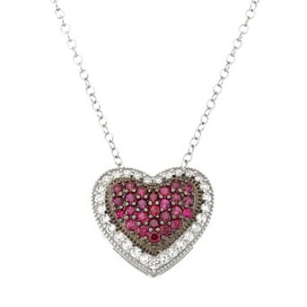Two Tone Sterling Silver Lab-Created Ruby & Lab-Created White Sapphire Heart Pendant Necklace